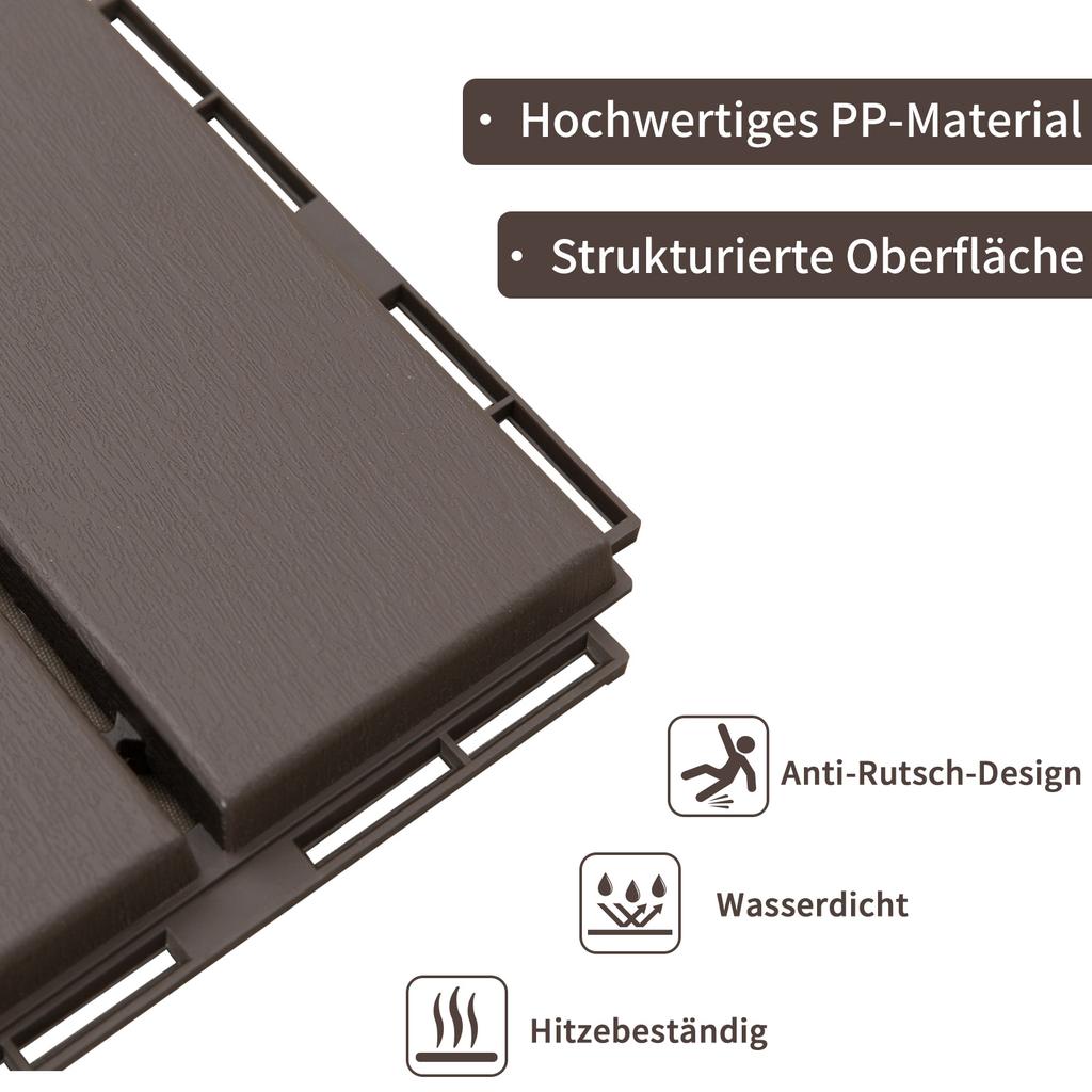 Terrace Tiles, 30 X 30 Cm, 9 Pieces, Click Tiles, Balcony Tiles with Click System, Drainage Function, Flooring Tile for Terrace, Balcony, Brown