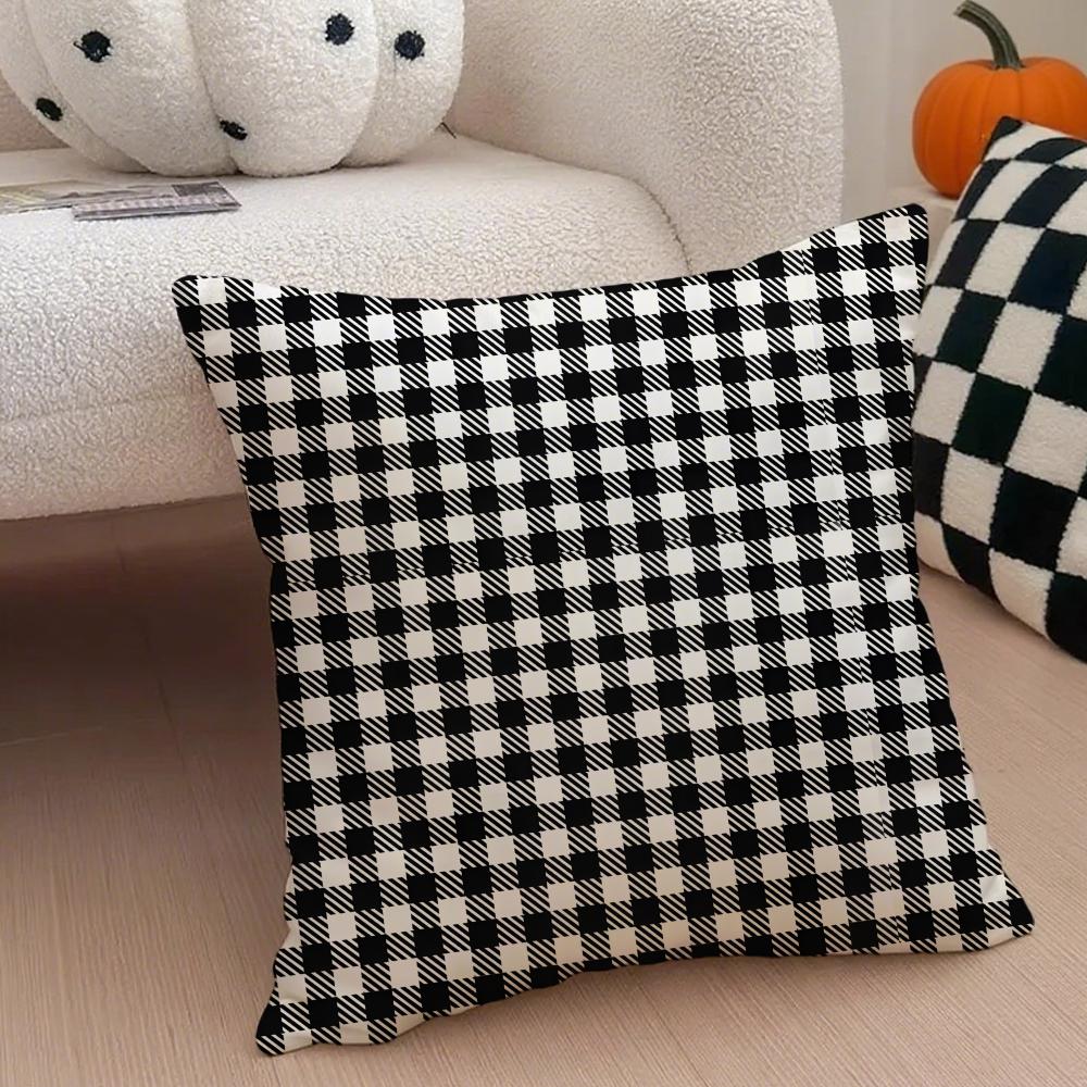 Blackandwhite Pattern Cushion Cover Throw Pillow Cover Hidden Button Durable Polyester Chair Cushion