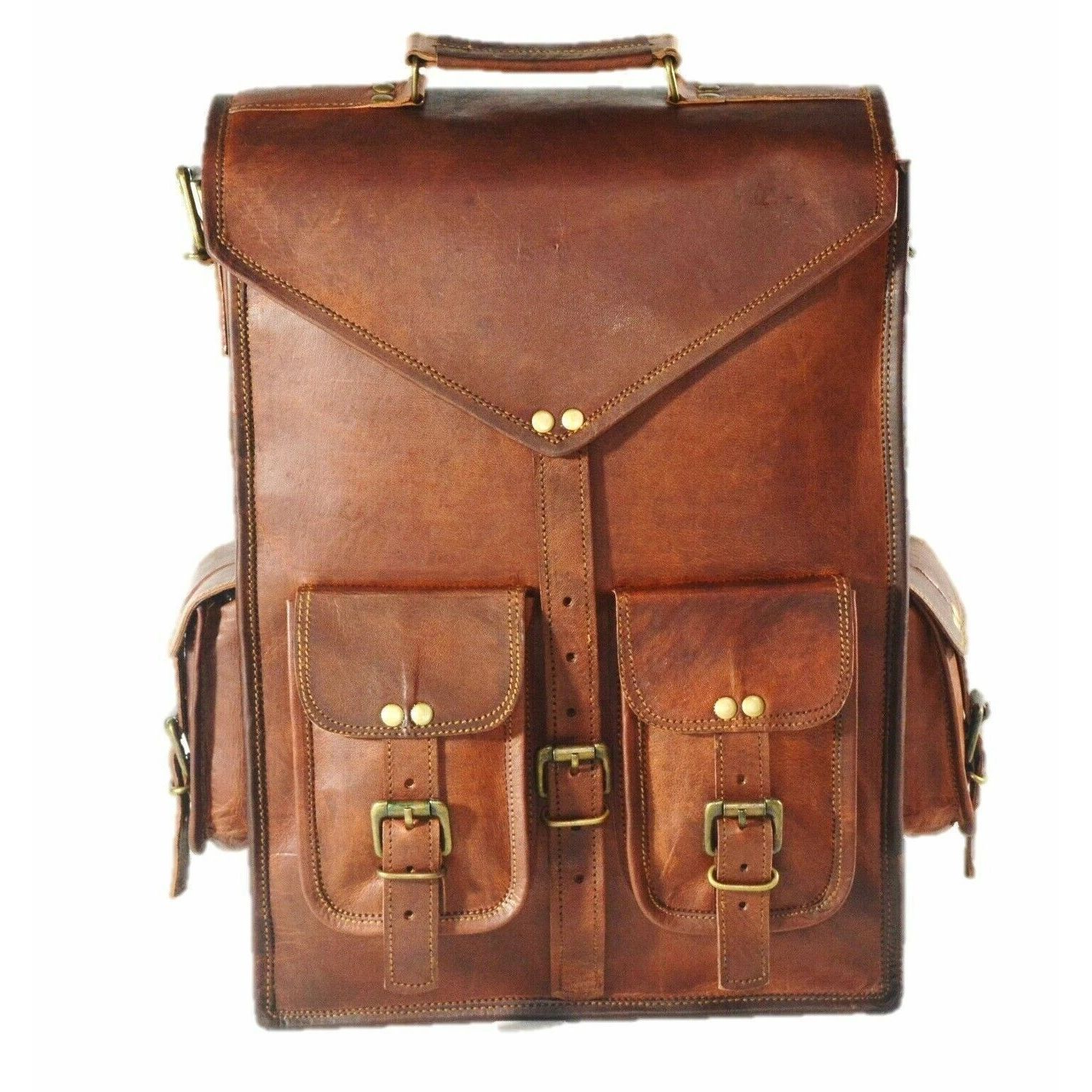 

Сделанный вручную Рюкзак из натуральной кожи Унисекс для ноутбука Винтаж 18 x 14 x 6 in