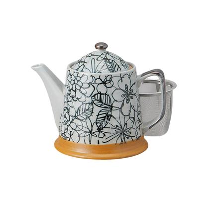 Ale-net Teapot, 10.9 X 12.6 Cm, 460cc, Monochrome Garden Pot, Black (with Tea Strainer), Mino Ware, Porcelain, Made In Japan, Stylish