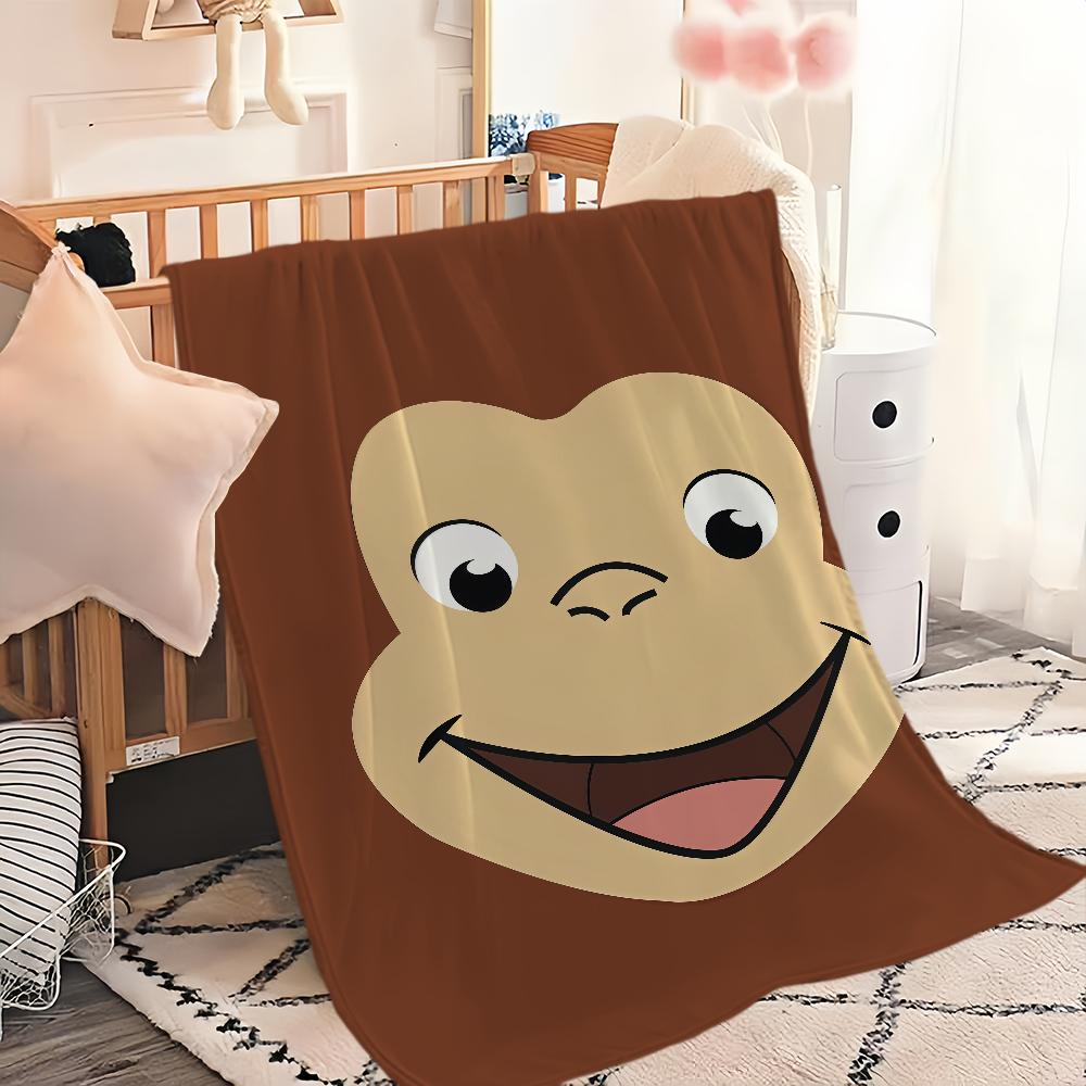 Cartoon Funny Art Monkey C-Curious G-George Flannel Warm Soft Plush Blanket for Sofa Living Room Office Bedroom Travel Gift