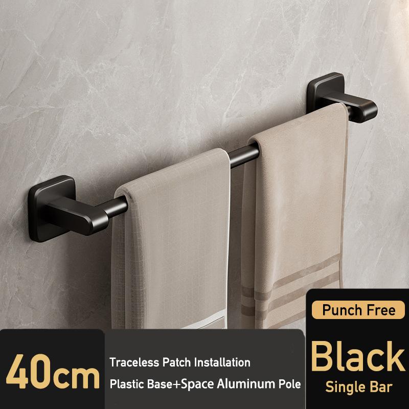 Siyah Banyo Havlu Rafı Askısı Kendinden Yapışkanlı Uzay Alüminyum Banyo Havlu Askısı Çubuğu Çift Çubuk Mutfak El Havlusu Askısı