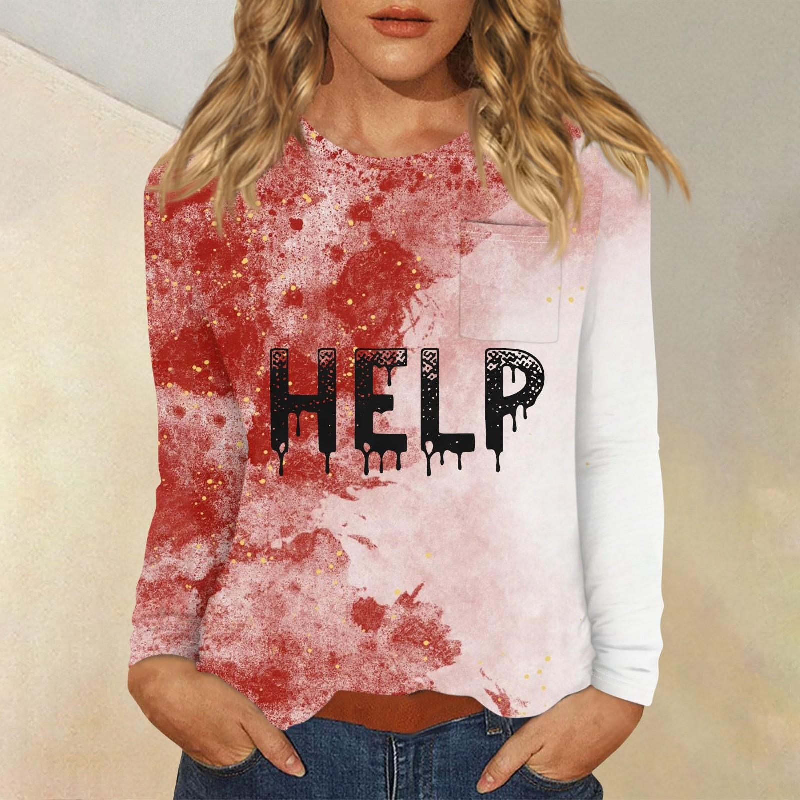 

Женский Хэллоуин с принтом, круглым вырезом и длинными рукавами, свободный крой, повседневный топ с длинными рукавами и длинными рукавами L