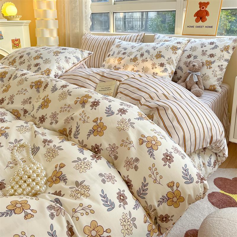 Fire-delt rent bomulls fire-delt sett, ren bomull, friskt og fortykket dynetrekk