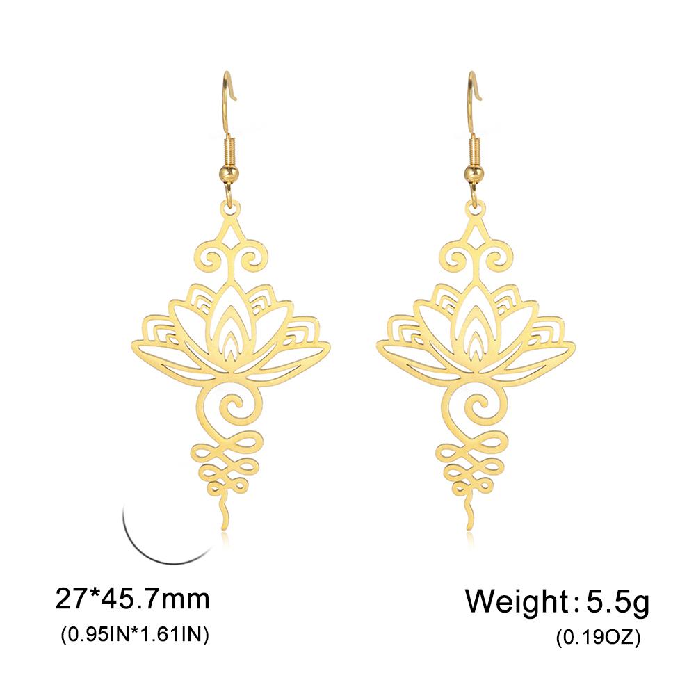 Teamer Yoga Lotus Flower Dangle Earrings Stainless Steel Unalome Pendant Earrings Women Buddhism Bohemian Spiritual Jewelry Gift