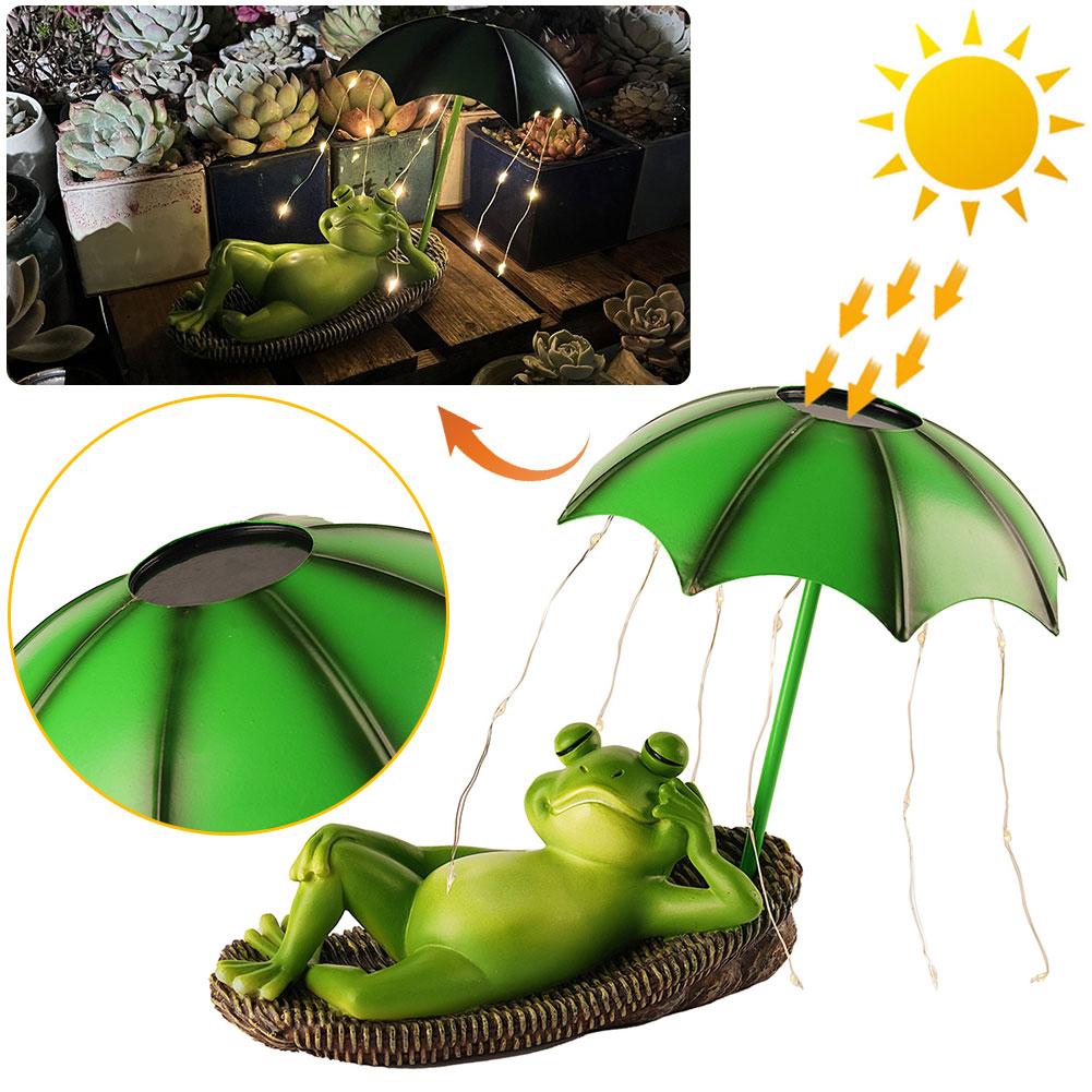 Frogs Umbrella LED Sculptures Light Resin Frogs Garden Outdoor Decor Statue Outdoor Frogs Figurines Light Garden Decoration Gift