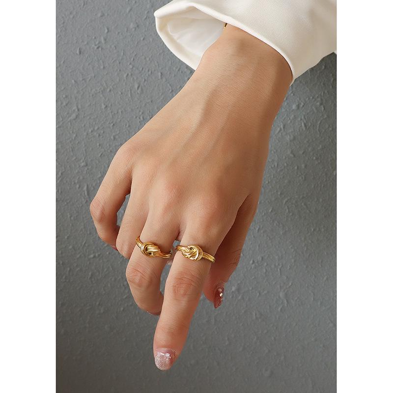 Italian Style Titanium Steel Gold Knot Ring, 18K Textured Finish, A171. Size 8