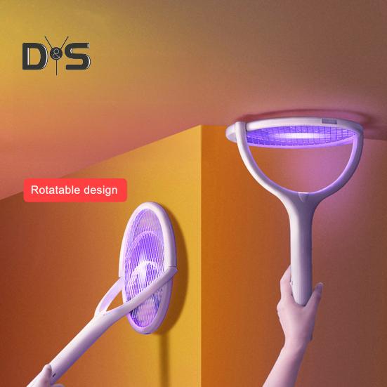 Rotating Head Electric Fly Swatter USB Rechargeable Adjustable 3500 Volt Indoor Outdoor Portable Handheld Standing Fly Zapper Racket