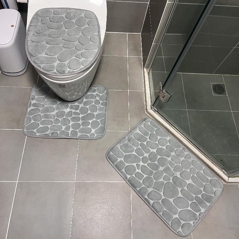 3PCS Solid Color Simple Bathroom Water-absorbing and Non-slip Floor Mat Stone Pattern, Comfortable and Soft, Three-piece Set