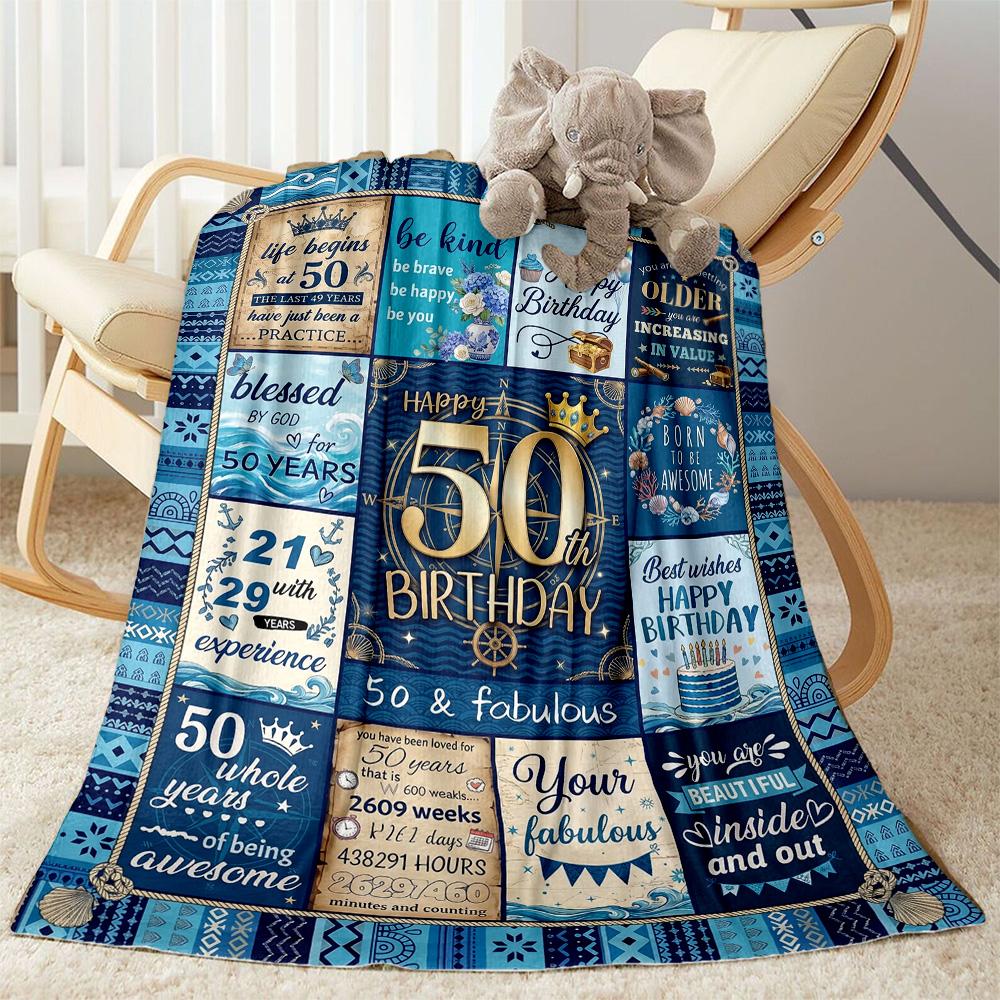 50th Birthday Celebration Flannel Blanket-Soft and Suitable for Sofas,Beds,Offices,Travel,All Seasons,Great Gift for Holidays and Birthdays.