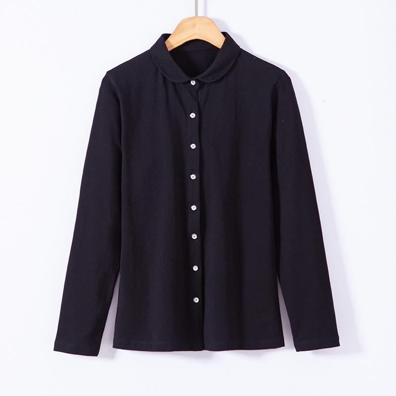 Women‘s Turn Down Collar Long Sleeve Slim Fit Shirt Cotton Solid Casual Top