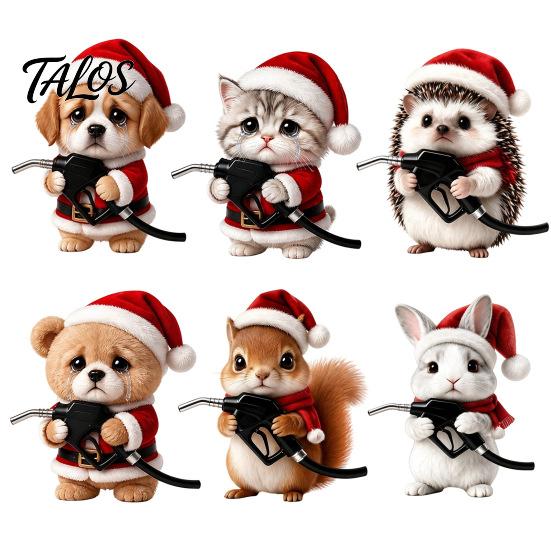Cartoon Auto Body Decal 2Pcs Christmas Animal Fuel Tank Cover Sticker, Festive Car Cap Decal, Easy Apply Sticker Bear Dog Cat Rabbit Hedgehog Squirrel