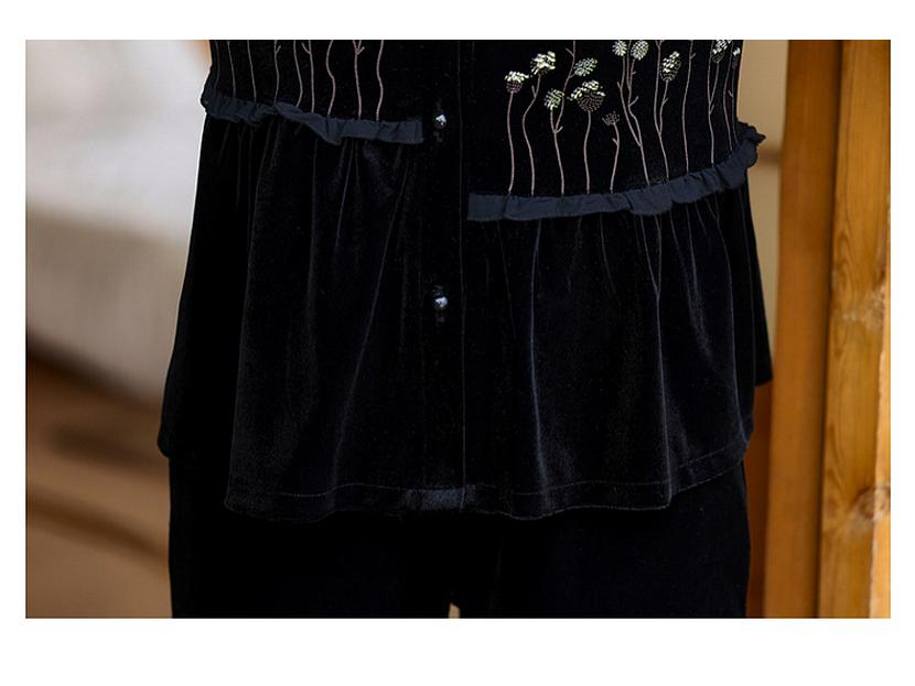 Set elegant din catifea aurie din două piese pentru primăvară și toamnă pentru femei, stil chinezesc nou pentru vârsta mijlocie și vârstnici