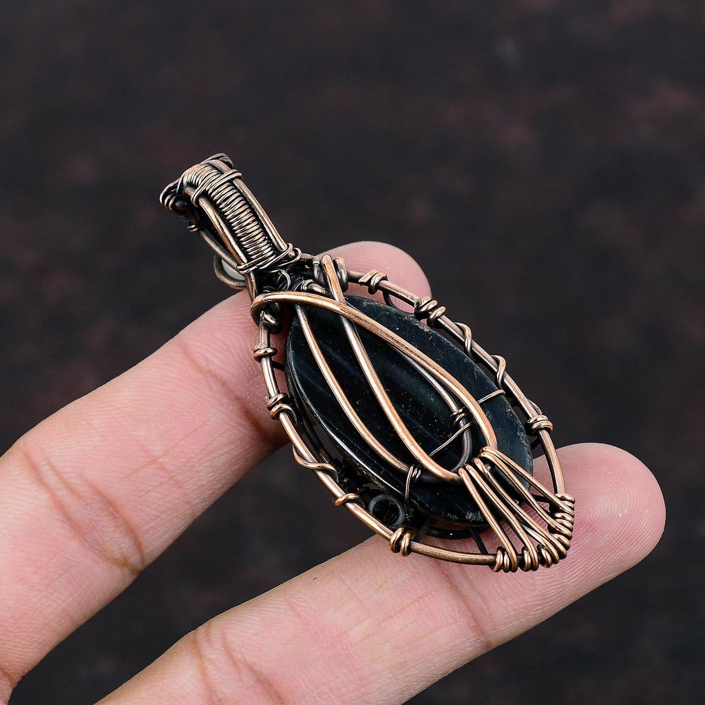 Pandantiv Ochiul Răului Nellite Pandantiv Înfășurat în Sârmă de Cupru Bijuterii Piatră Lunii Curcubeu Pandantiv Handmade cu Piatră Prețioasă Bijuterii Cupru Antic Cadou de Nuntă