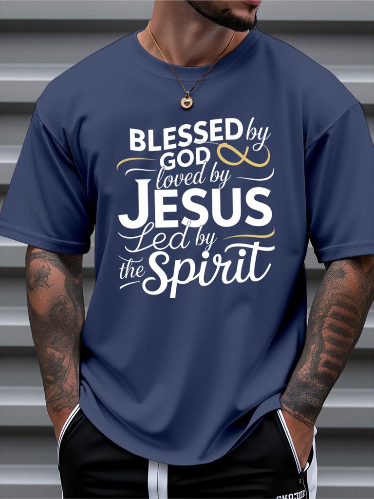 Blessed by God Loved by Jesus 3D Print T Shirt For Man Casual Slim Fit Round Neck Short Sleeved T-shirt Top