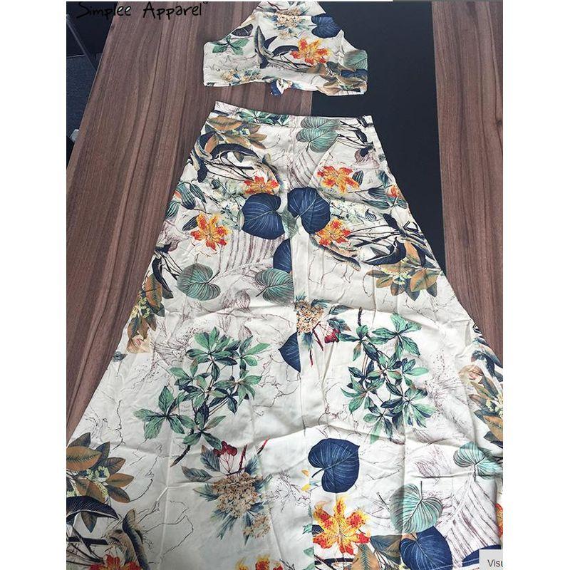 

Летняя новинка Мода Ветер Милая Элегантность Цветочный Длинный Моп Топ-труба Комплект из двух частей Открытая спина А-силуэт Платье Женское Flower color S