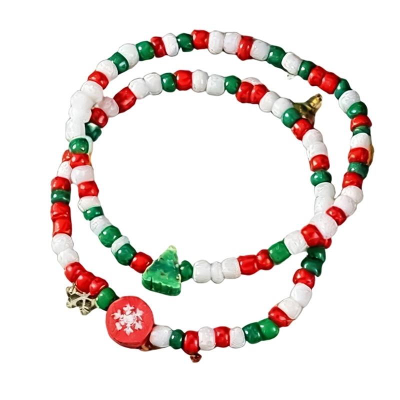 Festival Santa And Snowman Designs Soft Clay Beaded Bracelet 18cm Adjustable Length 3 Unique Styles Lightweight Jewelry