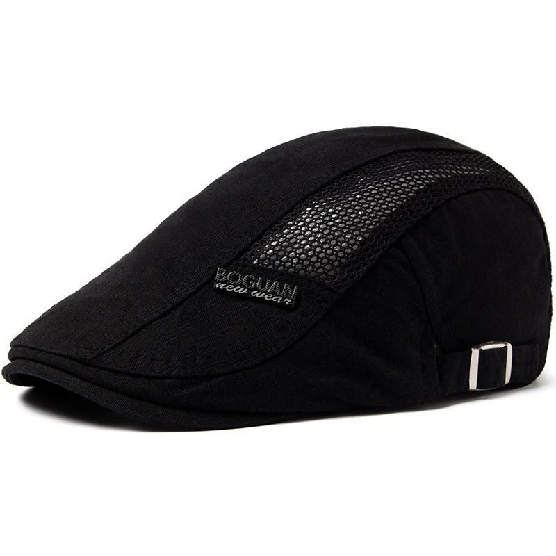 Beret Men s Summer Thin Mesh Breathable Cotton Cap Retro Shade Forward Hat adjustable чёрный