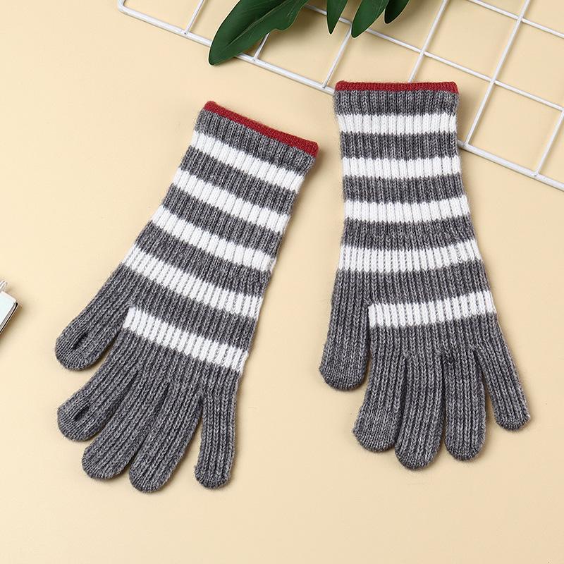 Women's Autumn and Winter Warm and Cold Gloves Outdoor Cycling Windproof Knitted Wool Gloves Student Touch Screen Thickened Gloves