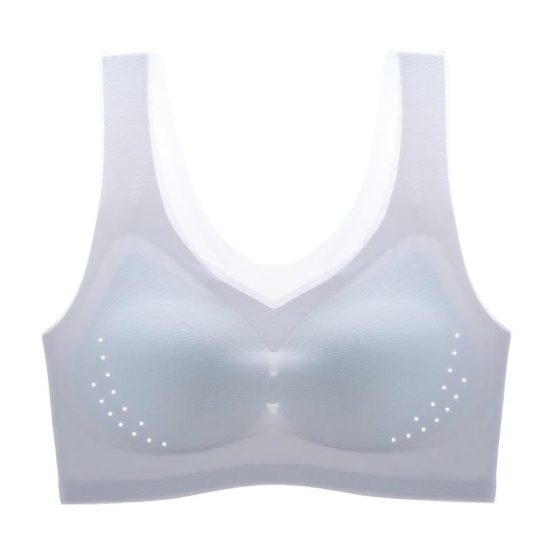 

Тонкий ледяной шелк, красивая спинка, большой размер, бесшовное нижнее белье без косточек, собирающий бюстгальтер, спортивный жилет, женский топ-бандо, обхват груди M серый