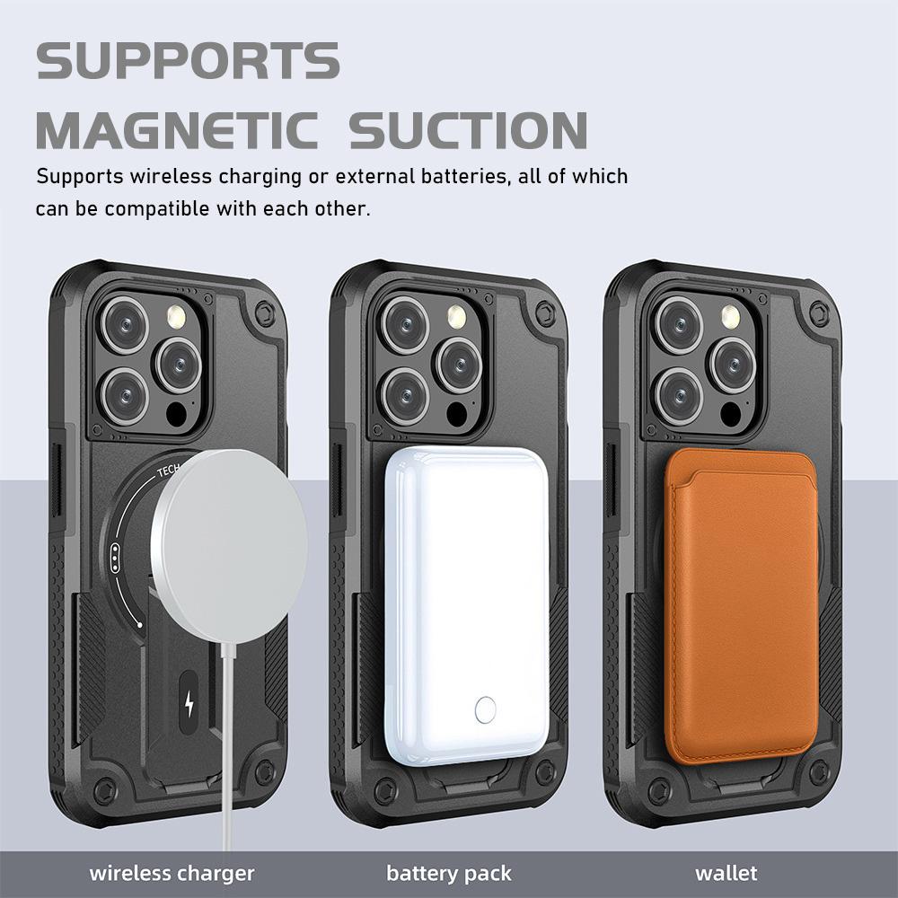 Armor Magnetic Phone Case for iPhone 11 12 14 16 Pro 16 15 14 13 12 Pro Max for Samsung S21 A35 A36 S22 S23 S24 Ultra FE High Quality Shockproof Shell