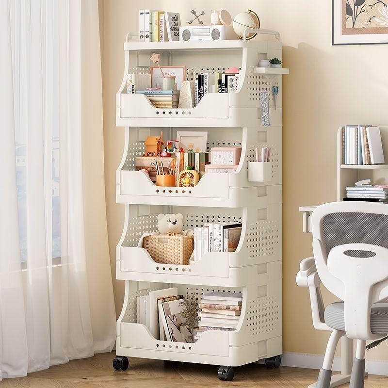 Foldable Pegboard Storage Rack - No Assembly, Small Trolley Bookshelf for Home, Floor, & Snack Storage