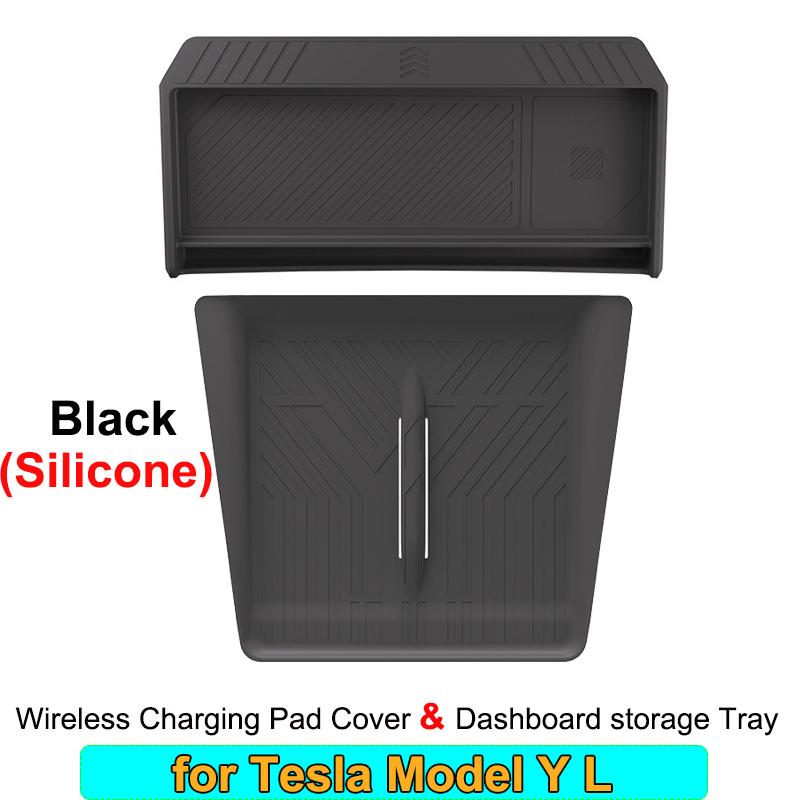 For Tesla Model Y L YL 2026 2025 Center Console Wireless Charging Pad Protect Mat Cover Dashboard Storage Tray ETC Phone Holder