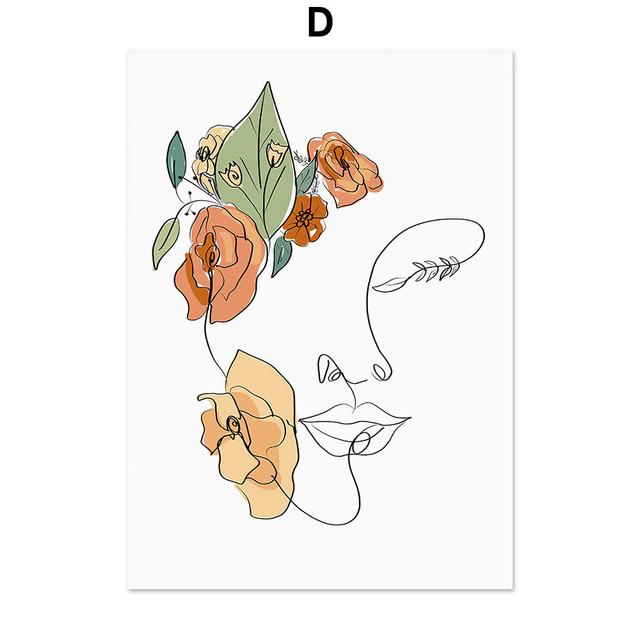 Pósteres y grabados minimalistas nórdicos con líneas abstractas de flores y plantas, arte de pared, pintura en lienzo, imágenes para decoración de sala de estar
