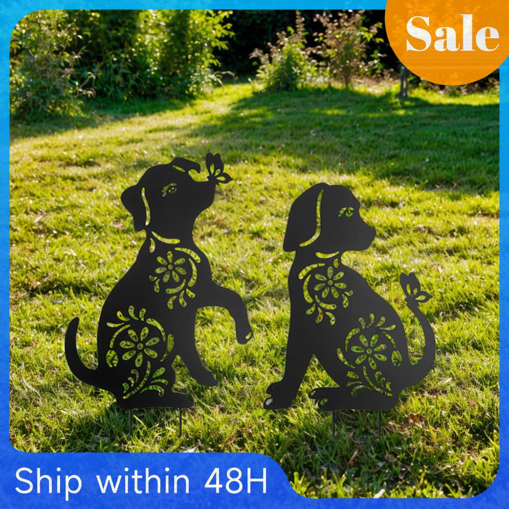 2Pcs Animal Silhouette Stakes Metal Black Animal Stakes Decorative Animal Stakes Insert Animal Stakes for Yard Garden Lawn