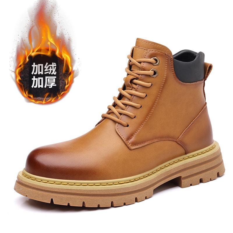 Martin boots men's autumn mid-top boots casual British style thick-soled tooling big yellow boots