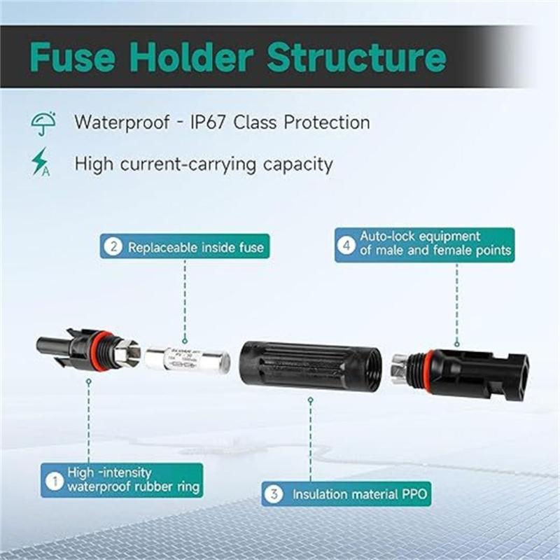 High Defense Solar Fuses Connectors IP67 Rate Fuses Adapters for Reliable Outdoor Use In Harsh Weather Conditions