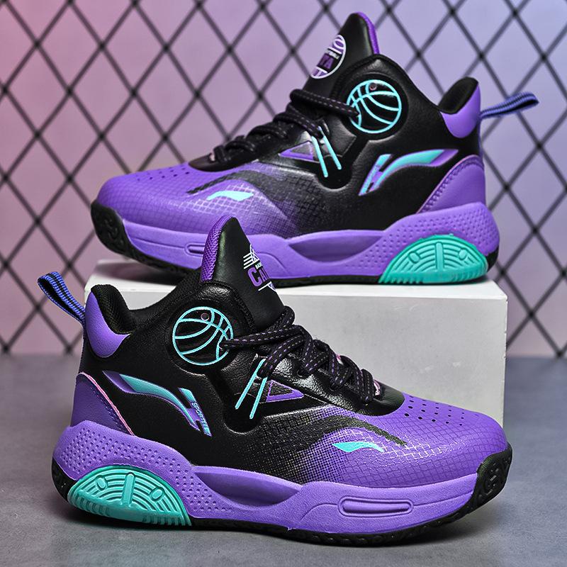 Children's Basketball Shoes Leather Surface New Autumn and Winter Boys' Sports Shoes Velvet Cotton Shoes Friction Sound Professional Sneakers