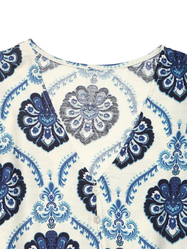 Summer French Resort Style Deep V-Neck Printed Maxi Dress