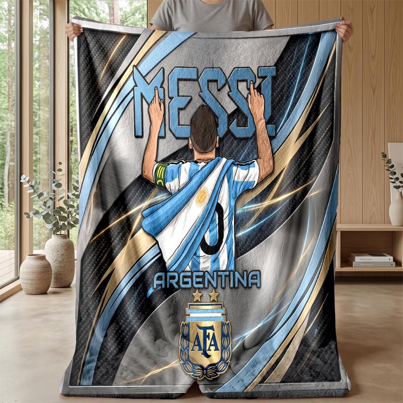 Argentina Football Printed Flannel Blanket Skin Friendly Warm Decorative Throw for Indoor Couch Bed Daily Use