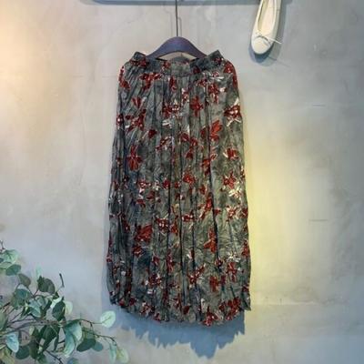 C S In The Room Floral Pattern gaThered Band Long Skirt One Color C