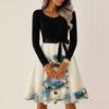 Women's Casual Fashion Round Neck Long Sleeve Christmas Printed Party Vintage Long Dresses