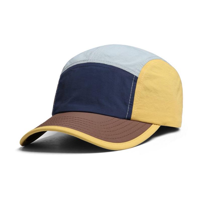 Japanese Retro Quick-Dry Color-Block 5-Panel Baseball Cap with Sun Protection for Outdoor and Mountaineering