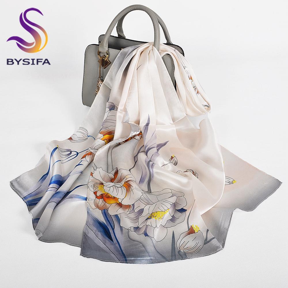 BYSIFA|Winter Blue Red Silk Shawl Scarf New Floral Long Scarves Hijabs Printed Fashion Accessories Brand Head Neck Scarves Wraps