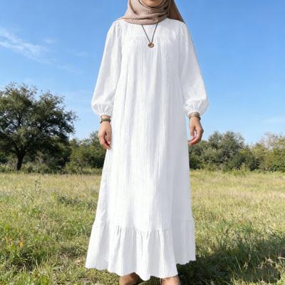 Damenkleid Rundhalsausschnitt Ballonärmel Lockerer Schnitt Maxikleid mit geschichtetem Rüschensaum Ballonärmel Urlaubsbekleidung