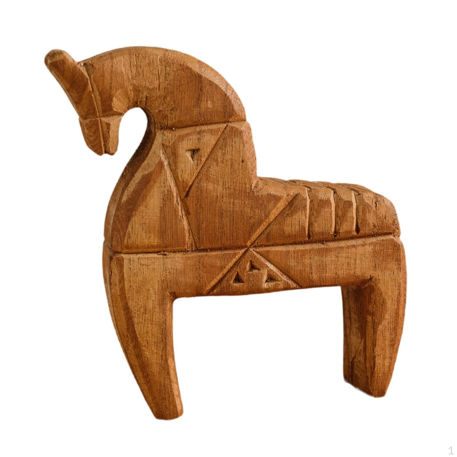 

Statue Wooden Horse Decor Table Decoration Collectible Shelf Carved Lines Craft Artwork Made From коричневый