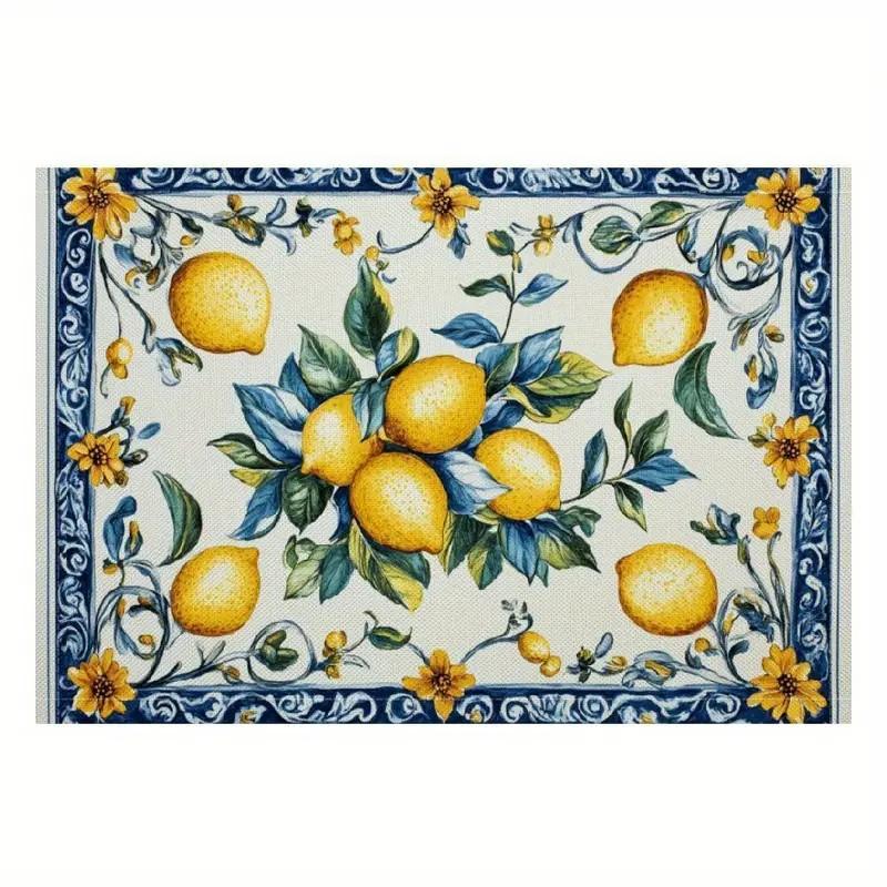 4/6/8pc Lemon Printed Summer Linen Placemat Fresh Holiday Dining Table Mat Decoration for Wedding Party Home Gathering