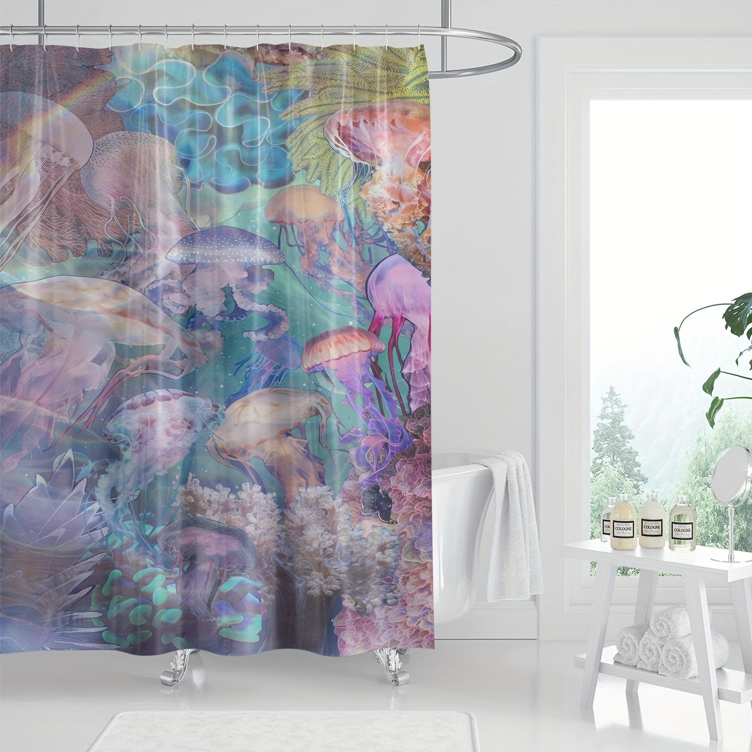 Polyester Shower Curtain - Vibrant Underwater Ocean Scene, Jellyfish & Coral Reefs, Machine Washable,Artistic Marine Life Design W90xH180cm