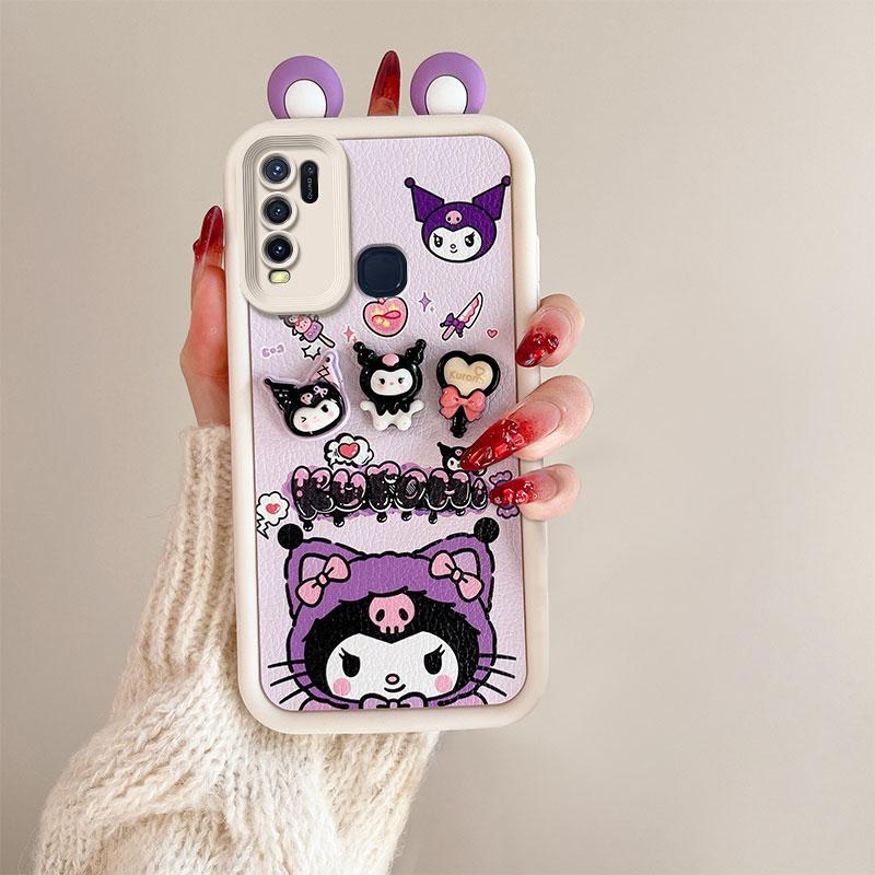 KEYSION Cute Ear 3D Cartoon Case for VIVO Y50 Y30 with Bracelet Soft Silicone Shockproof Phone Back Cover for VIVO Y30 Y50