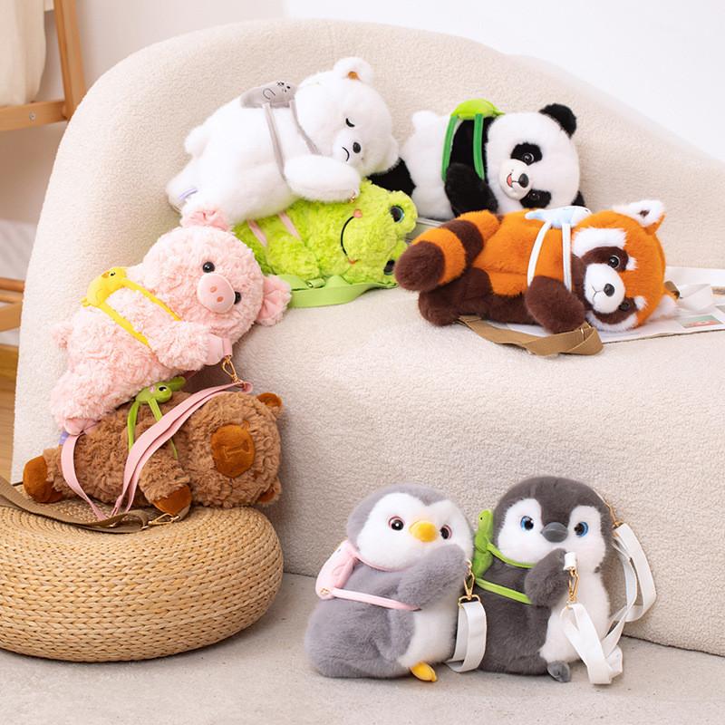 Raccoon Plush Stylish Bag Cute Panda Backpack Cuddly Penguin Soft Toy Perfect For Kids