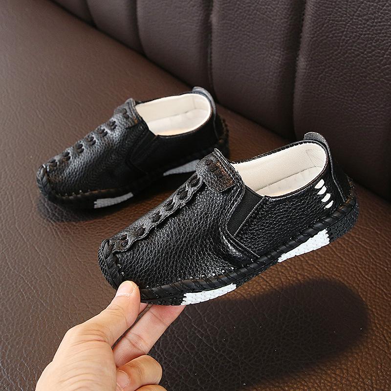 

Детская кожаная обувь для мальчиков в английском стиле, модная детская повседневная обувь с шитьем, осенние кроссовки из искусственной кожи с мягкой подошвой, слипоны 21 чёрный