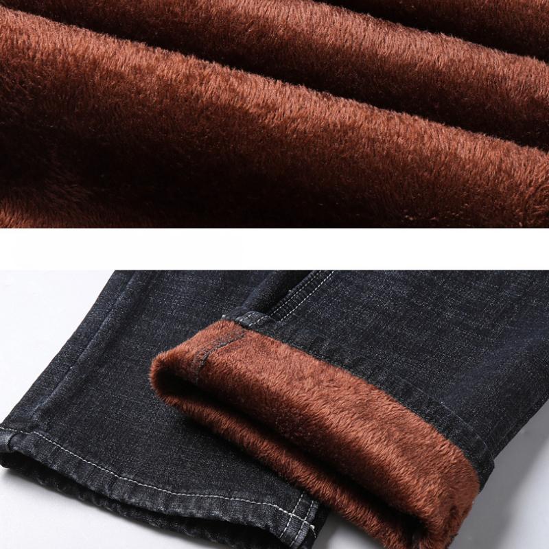 Fashion Padded Jeans Men's Autumn and Winter Models Loose Straight Elastic Men's Thickened Warm Long Trousers