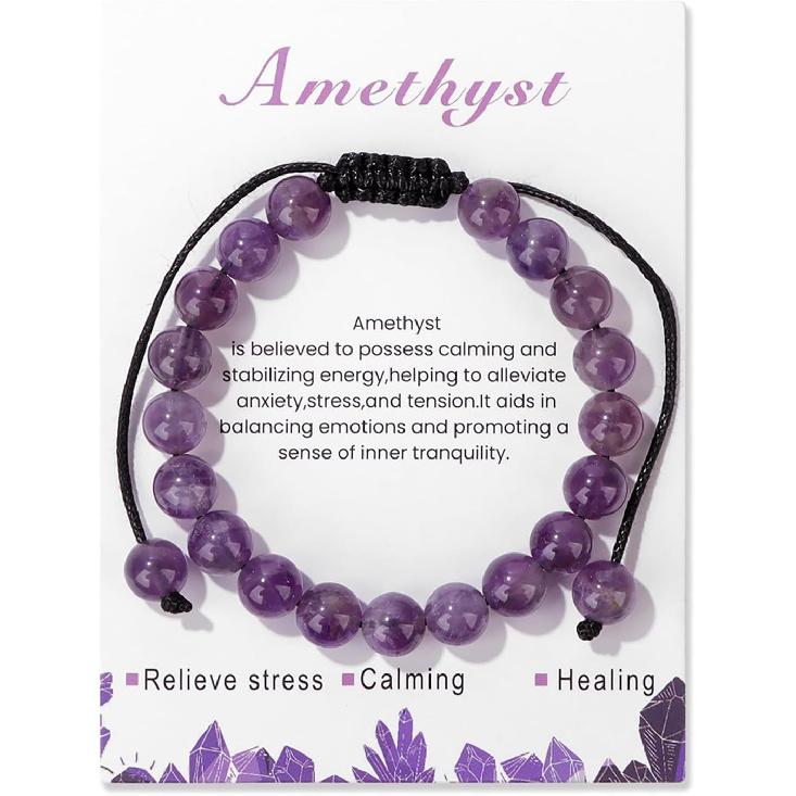 Healing Crystal Bracelet for Women 8mm Natural Stone Crystal Beaded Bracelets Adjustable Handmade Gemstone Bracelet Healing Jewelry Mother's Day