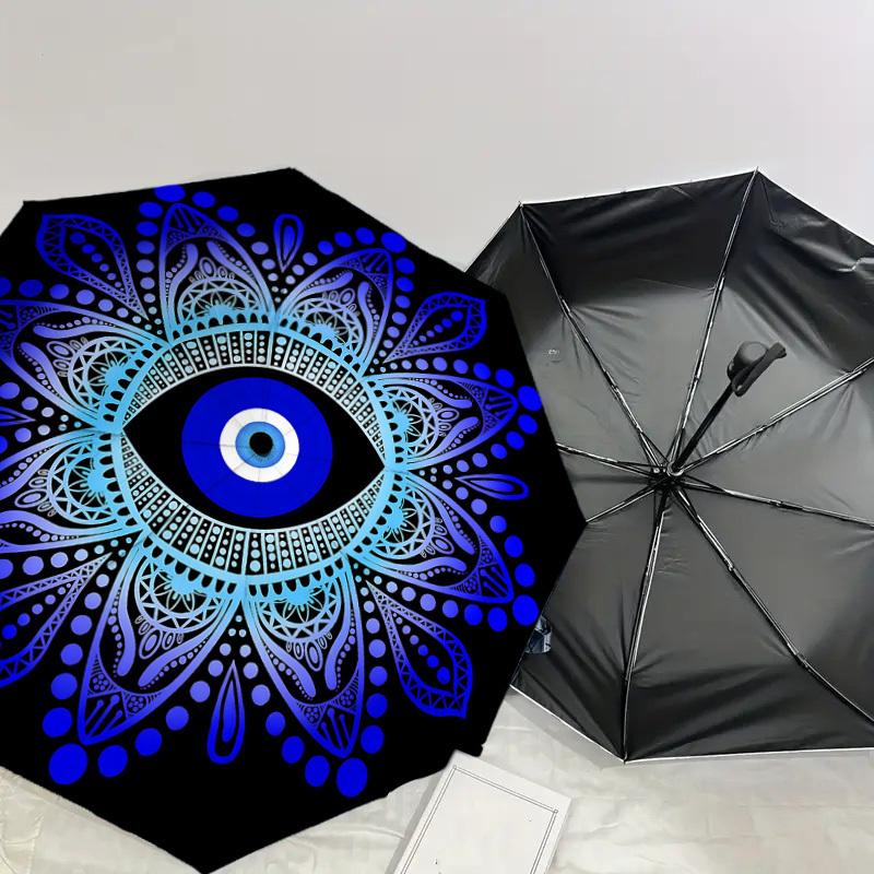 1pc Eye Mandala Automatic Open/Close Umbrella with Windproof, 8-Rib Sturdy Canopy, Durable Ribs, Fashionable Design1239A