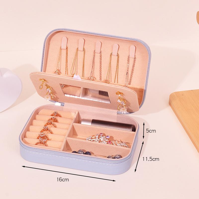 

Portable Jewelry Storage Box Travel Organizer Jewelry Case Leather Storage Earrings Necklace Ring Jewelry Organizer Display 1 синий