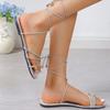 Fashion Summer New Sandals Fashion Round Head Open Toe Sequins Cross Thin Thin with Soft Soles Anti-slip Wear-resistant Strap Flat Shoes